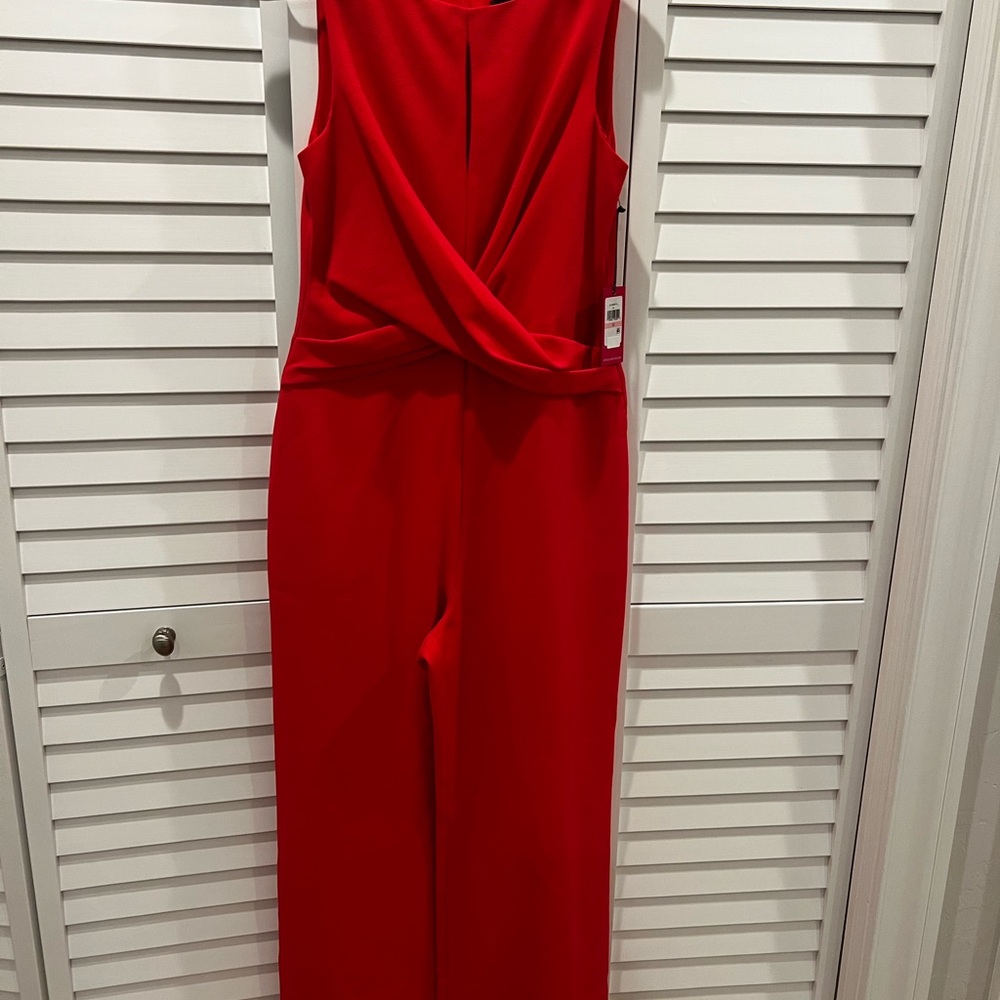 Vince Camuto Vibrant Coral Color Sleeveless Jumpsuit - Picture 2 of 5